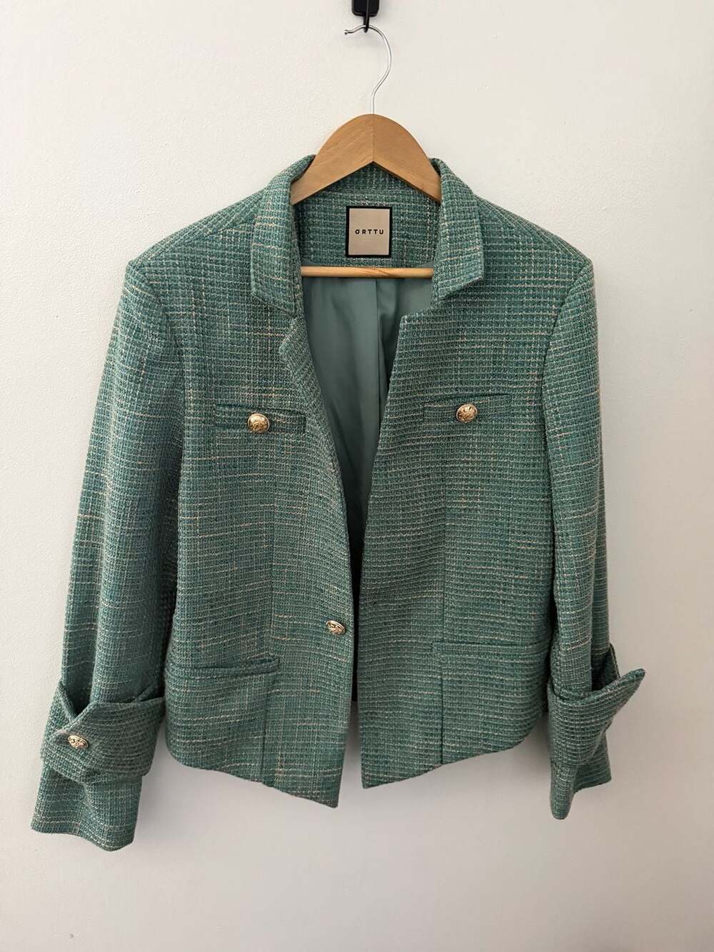 Orttu Tweed Blazer Jacket with Gold Tone Buttons sz S